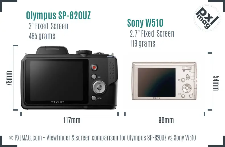 Olympus SP-820UZ vs Sony W510 Screen and Viewfinder comparison Olympus SP-820UZ vs Sony W510 Screen and Viewfinder comparison