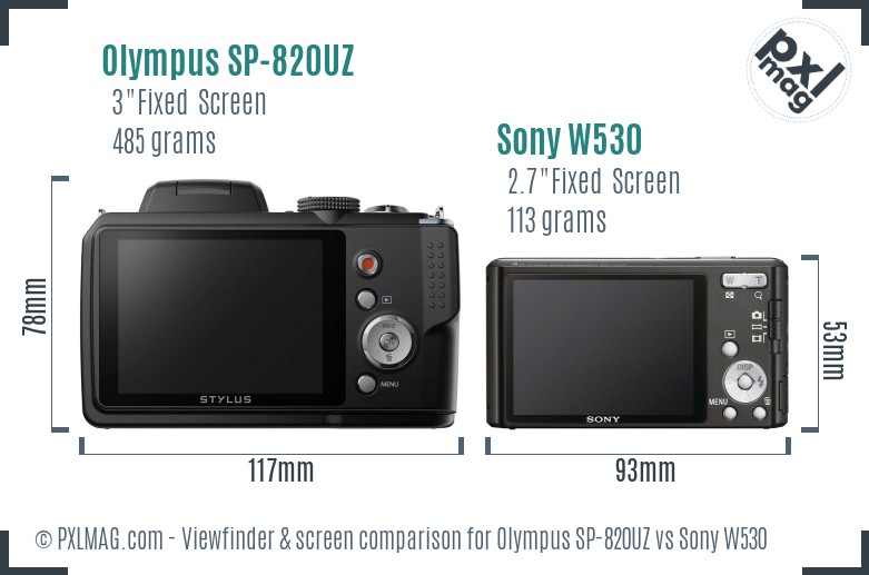 Olympus SP-820UZ vs Sony W530 Screen and Viewfinder comparison