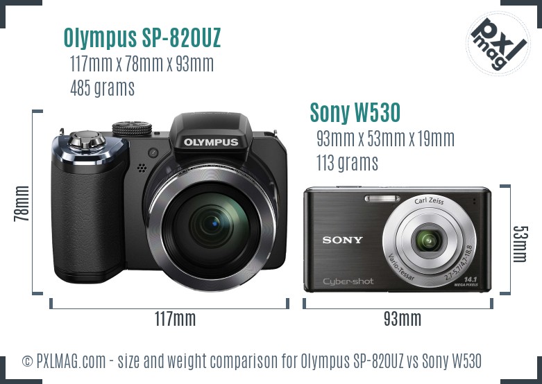 Olympus SP-820UZ vs Sony W530 size comparison