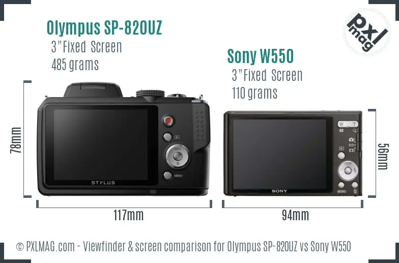 Olympus SP-820UZ vs Sony W550 Screen and Viewfinder comparison Olympus SP-820UZ vs Sony W550 Screen and Viewfinder comparison