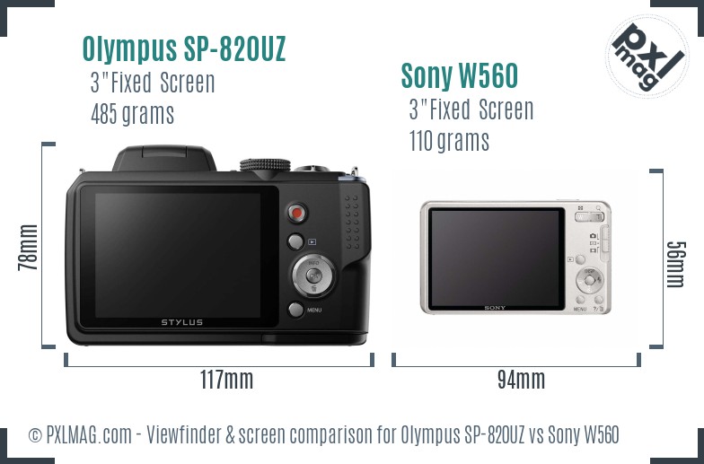 Olympus SP-820UZ vs Sony W560 Screen and Viewfinder comparison