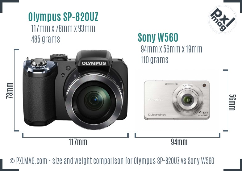 Olympus SP-820UZ vs Sony W560 size comparison