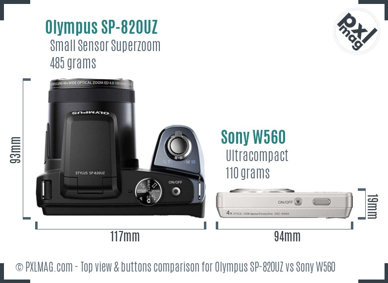 Olympus SP-820UZ vs Sony W560 top view buttons comparison