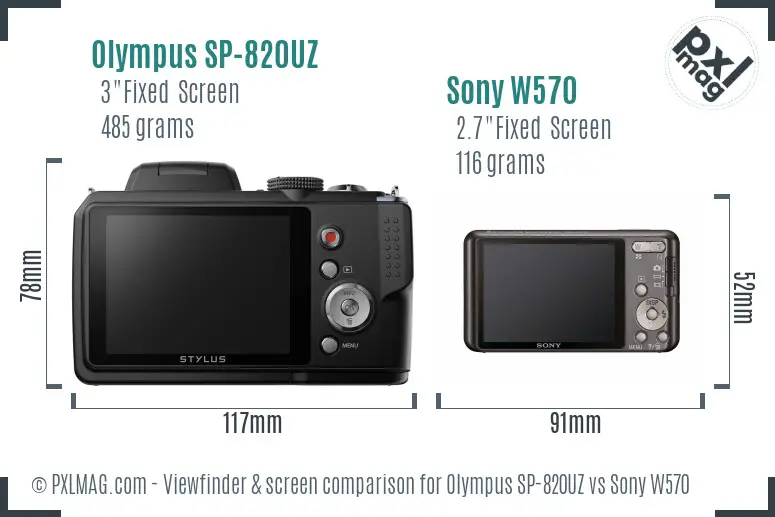 Olympus SP-820UZ vs Sony W570 Screen and Viewfinder comparison