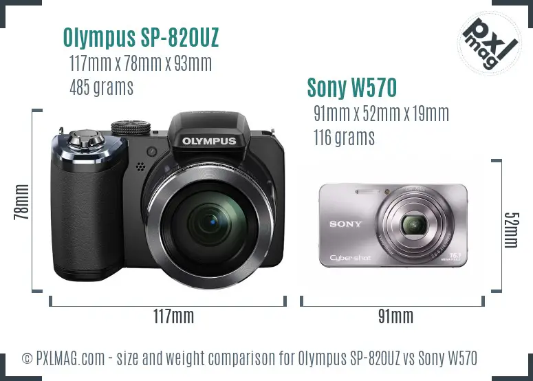 Olympus SP-820UZ vs Sony W570 size comparison