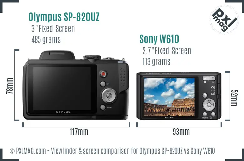 Olympus SP-820UZ vs Sony W610 Screen and Viewfinder comparison