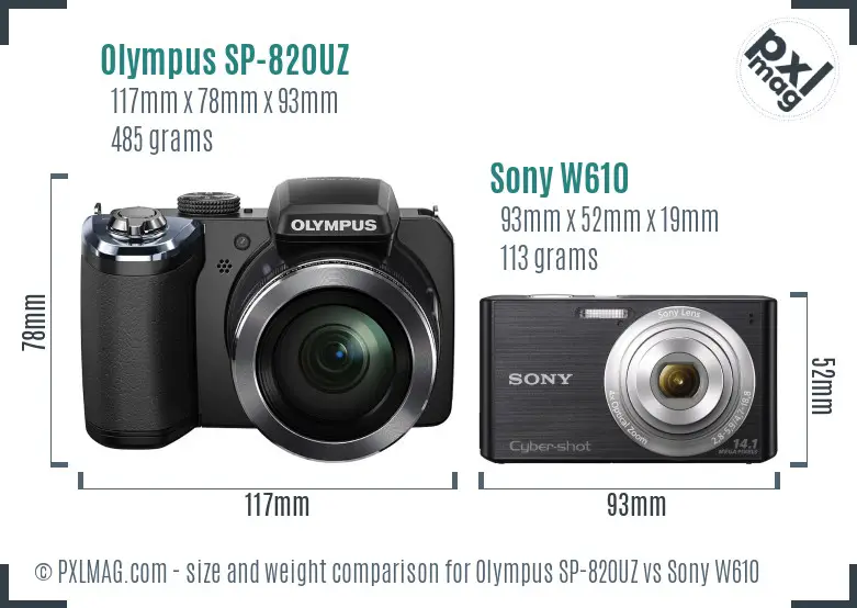 Olympus SP-820UZ vs Sony W610 size comparison