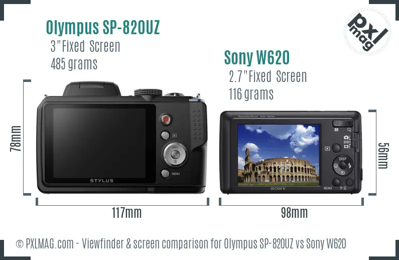 Olympus SP-820UZ vs Sony W620 Screen and Viewfinder comparison