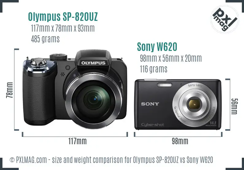 Olympus SP-820UZ vs Sony W620 size comparison