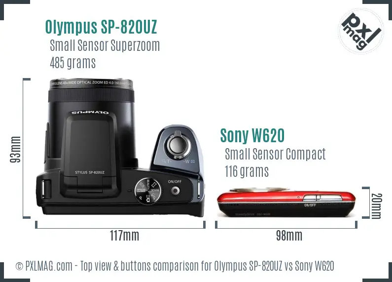 Olympus SP-820UZ vs Sony W620 top view buttons comparison