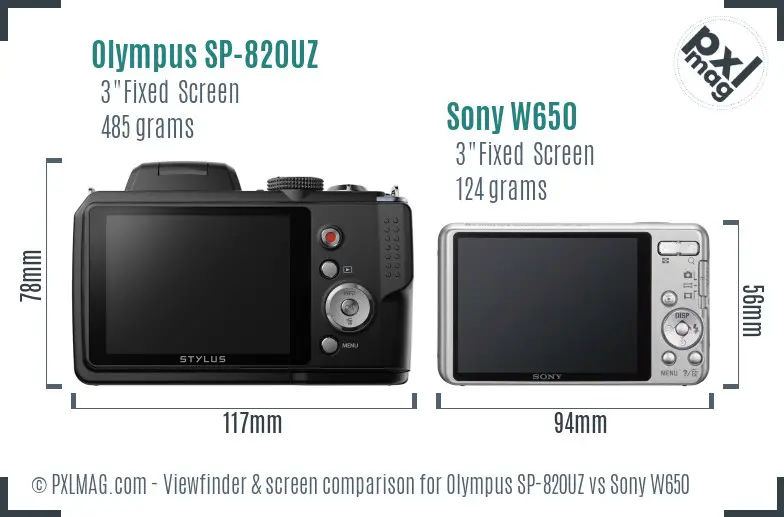 Olympus SP-820UZ vs Sony W650 Screen and Viewfinder comparison Olympus SP-820UZ vs Sony W650 Screen and Viewfinder comparison