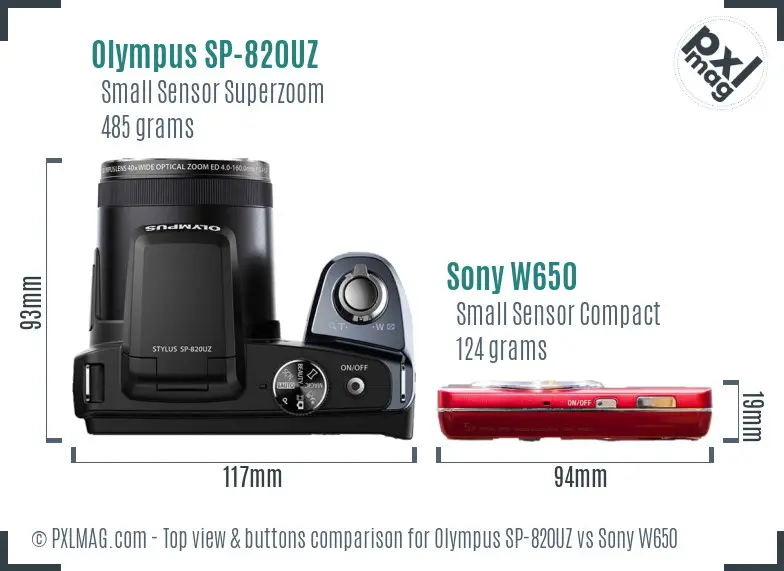 Olympus SP-820UZ vs Sony W650 top view buttons comparison Olympus SP-820UZ vs Sony W650 top view buttons comparison
