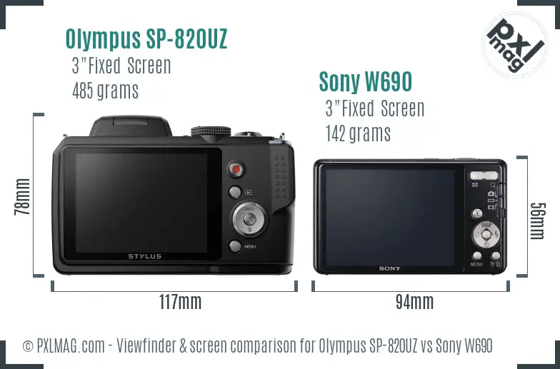Olympus SP-820UZ vs Sony W690 Screen and Viewfinder comparison