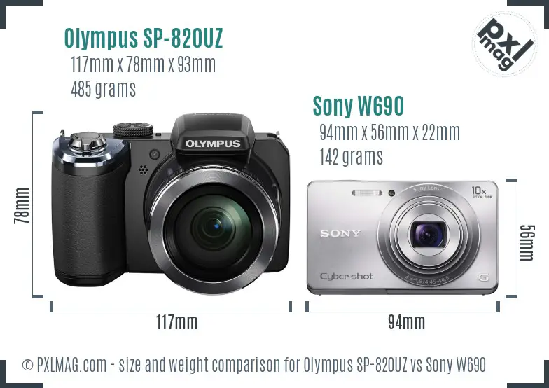 Olympus SP-820UZ vs Sony W690 size comparison
