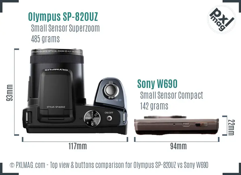Olympus SP-820UZ vs Sony W690 top view buttons comparison