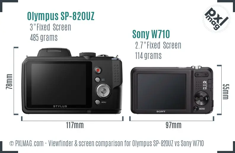 Olympus SP-820UZ vs Sony W710 Screen and Viewfinder comparison