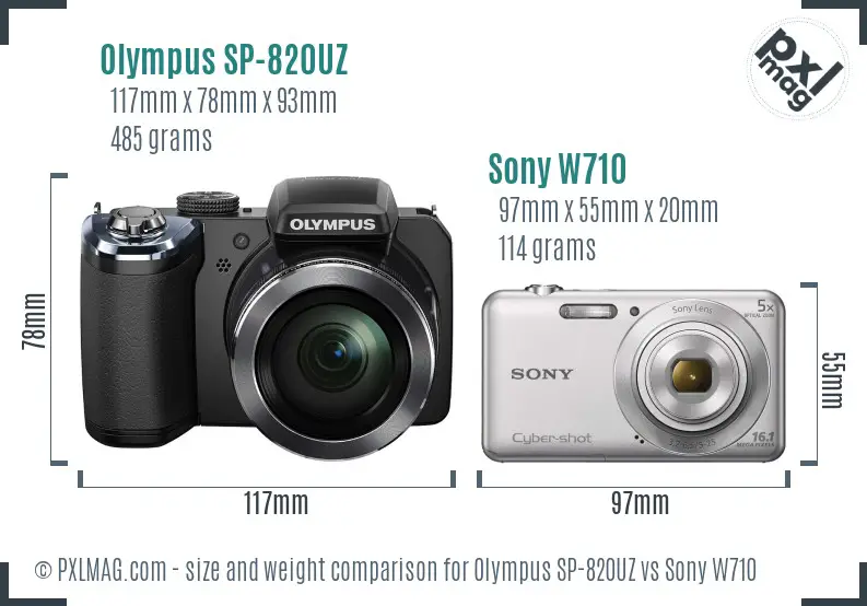 Olympus SP-820UZ vs Sony W710 size comparison