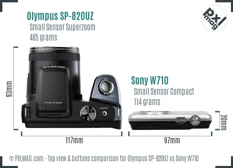 Olympus SP-820UZ vs Sony W710 top view buttons comparison