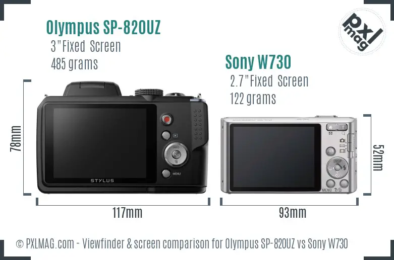 Olympus SP-820UZ vs Sony W730 Screen and Viewfinder comparison