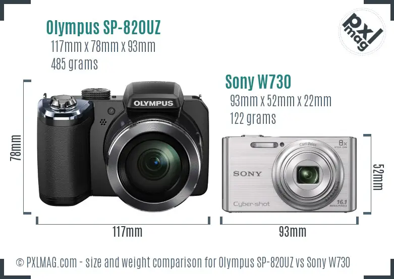 Olympus SP-820UZ vs Sony W730 size comparison