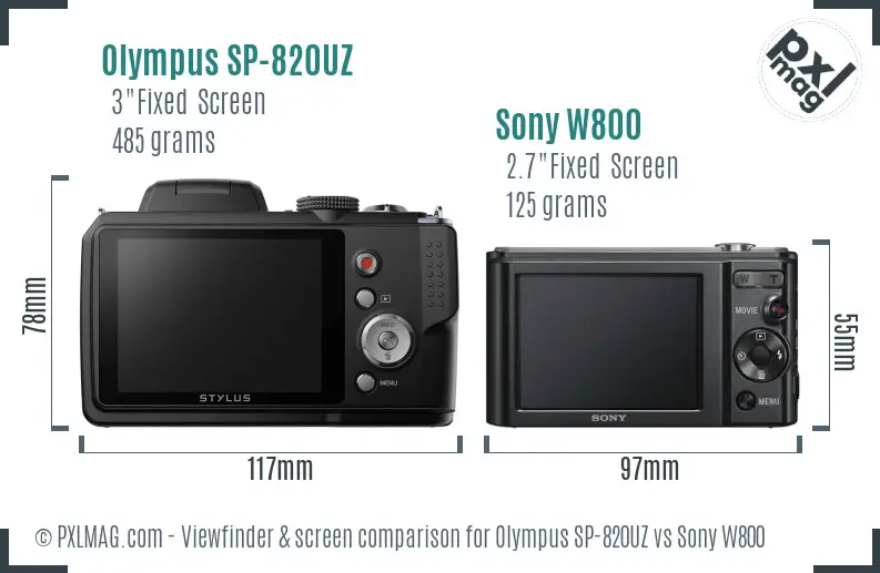 Olympus SP-820UZ vs Sony W800 Screen and Viewfinder comparison