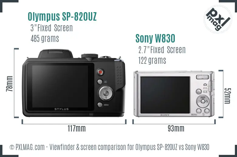 Olympus SP-820UZ vs Sony W830 Screen and Viewfinder comparison Olympus SP-820UZ vs Sony W830 Screen and Viewfinder comparison