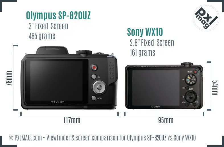 Olympus SP-820UZ vs Sony WX10 Screen and Viewfinder comparison
