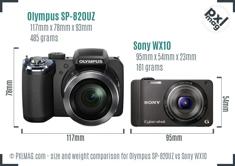 Olympus SP-820UZ vs Sony WX10 size comparison