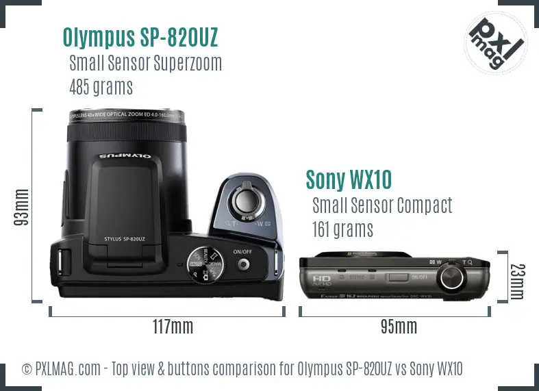 Olympus SP-820UZ vs Sony WX10 top view buttons comparison