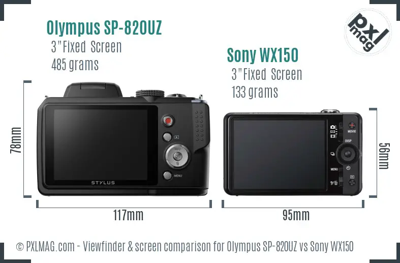 Olympus SP-820UZ vs Sony WX150 Screen and Viewfinder comparison