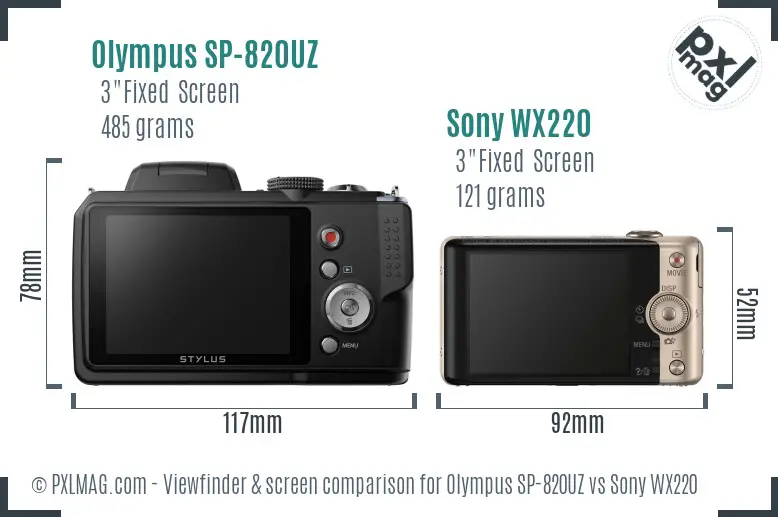 Olympus SP-820UZ vs Sony WX220 Screen and Viewfinder comparison