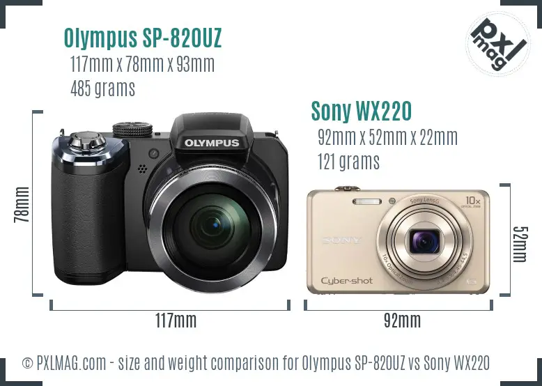 Olympus SP-820UZ vs Sony WX220 size comparison
