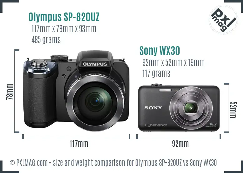 Olympus SP-820UZ vs Sony WX30 size comparison