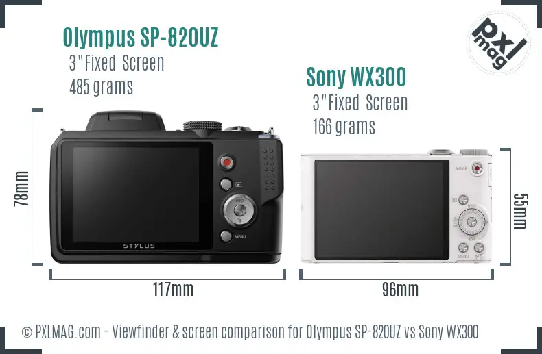Olympus SP-820UZ vs Sony WX300 Screen and Viewfinder comparison