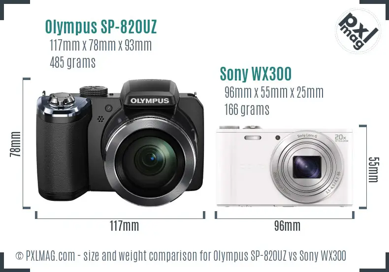 Olympus SP-820UZ vs Sony WX300 size comparison Olympus SP-820UZ vs Sony WX300 size comparison