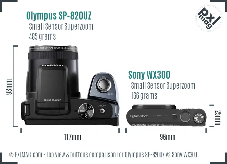 Olympus SP-820UZ vs Sony WX300 top view buttons comparison