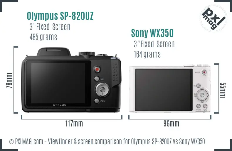 Olympus SP-820UZ vs Sony WX350 Screen and Viewfinder comparison