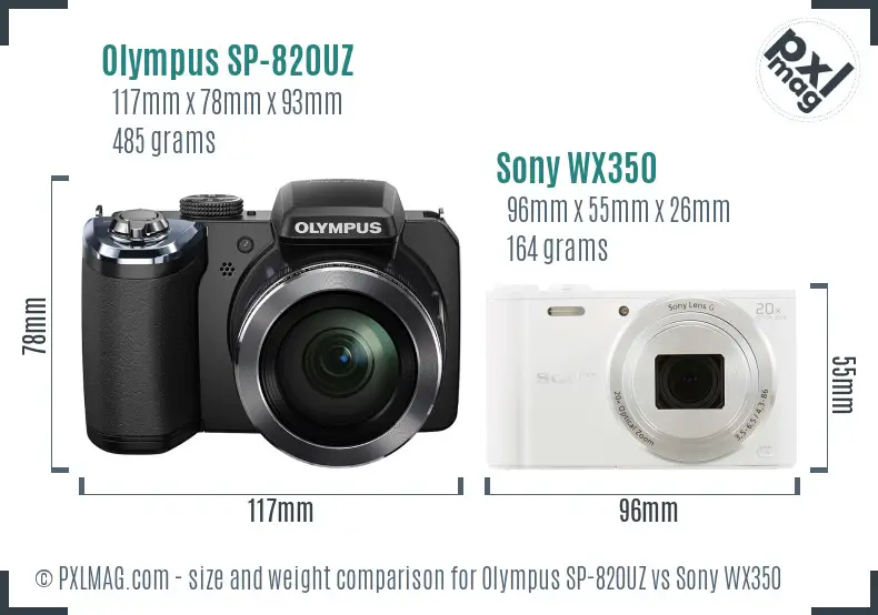 Olympus SP-820UZ vs Sony WX350 size comparison