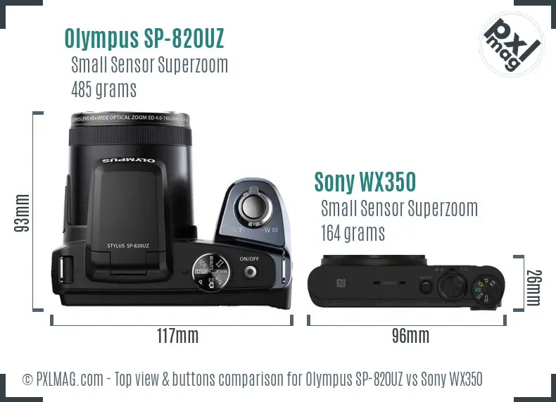 Olympus SP-820UZ vs Sony WX350 top view buttons comparison