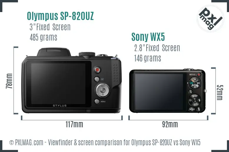 Olympus SP-820UZ vs Sony WX5 Screen and Viewfinder comparison