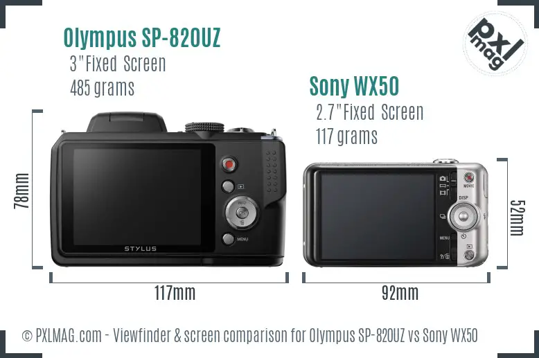 Olympus SP-820UZ vs Sony WX50 Screen and Viewfinder comparison