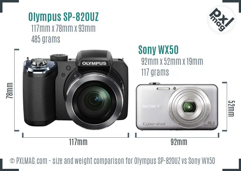 Olympus SP-820UZ vs Sony WX50 size comparison