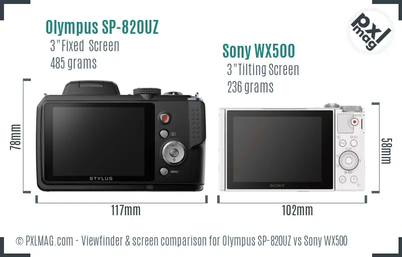 Olympus SP-820UZ vs Sony WX500 Screen and Viewfinder comparison