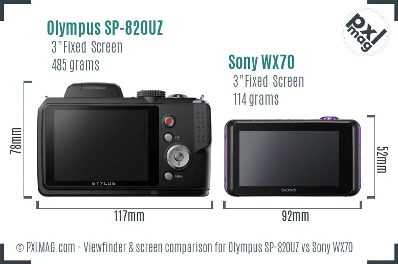 Olympus SP-820UZ vs Sony WX70 Screen and Viewfinder comparison