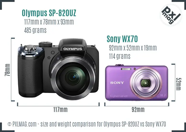 Olympus SP-820UZ vs Sony WX70 size comparison
