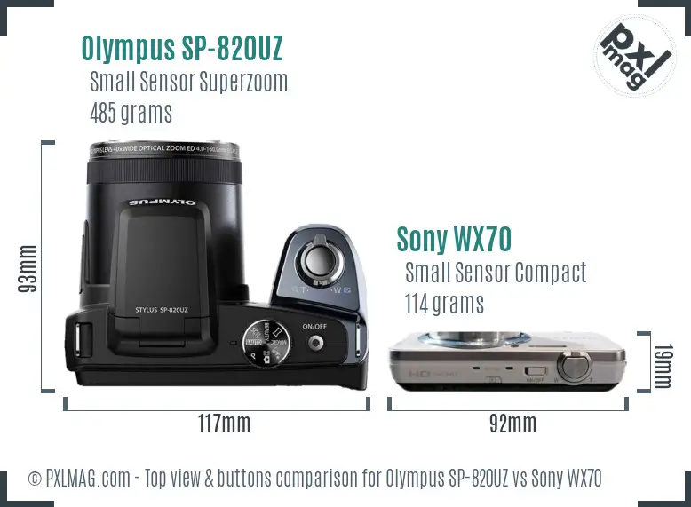Olympus SP-820UZ vs Sony WX70 top view buttons comparison