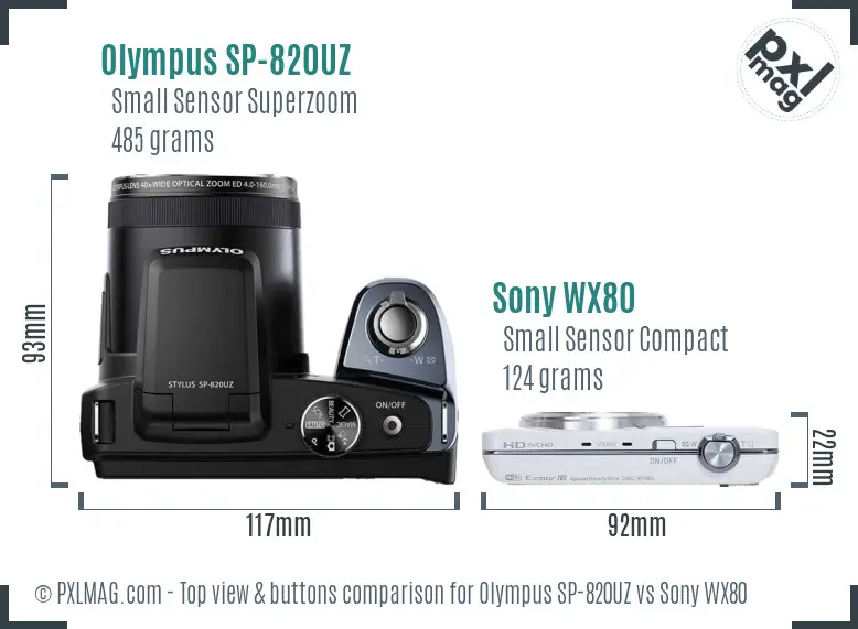 Olympus SP-820UZ vs Sony WX80 top view buttons comparison Olympus SP-820UZ vs Sony WX80 top view buttons comparison