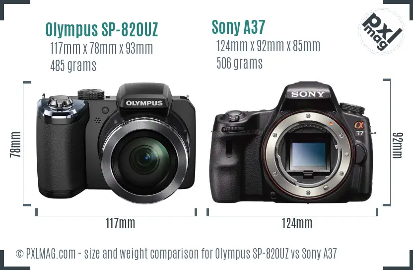 Olympus SP-820UZ vs Sony A37 size comparison