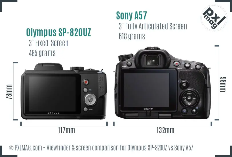 Olympus SP-820UZ vs Sony A57 Screen and Viewfinder comparison