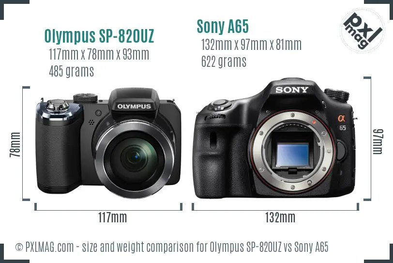 Olympus SP-820UZ vs Sony A65 size comparison Olympus SP-820UZ vs Sony A65 size comparison